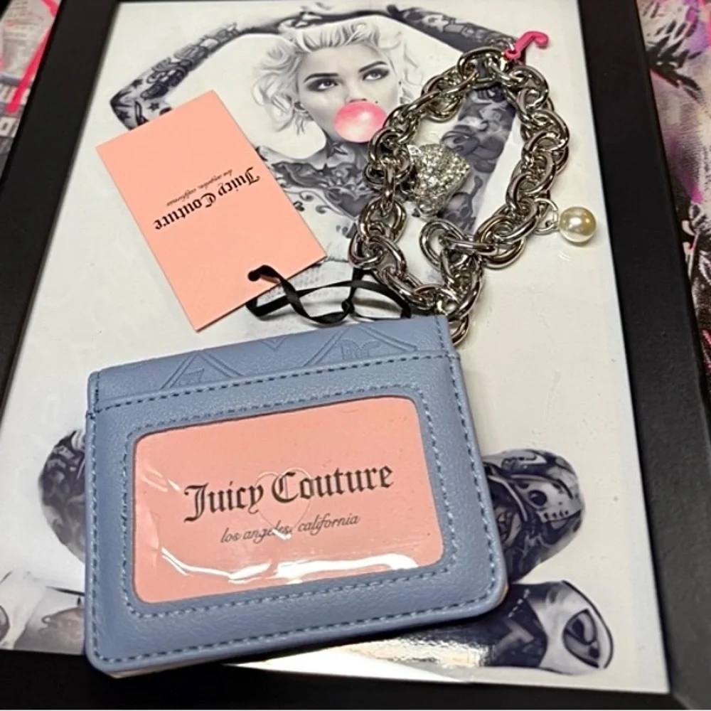Juicy Couture 🩵💙 Dusty Blue Top Notch Card Holder W/ Chunky Charm Bracelet - Picture 2 of 6